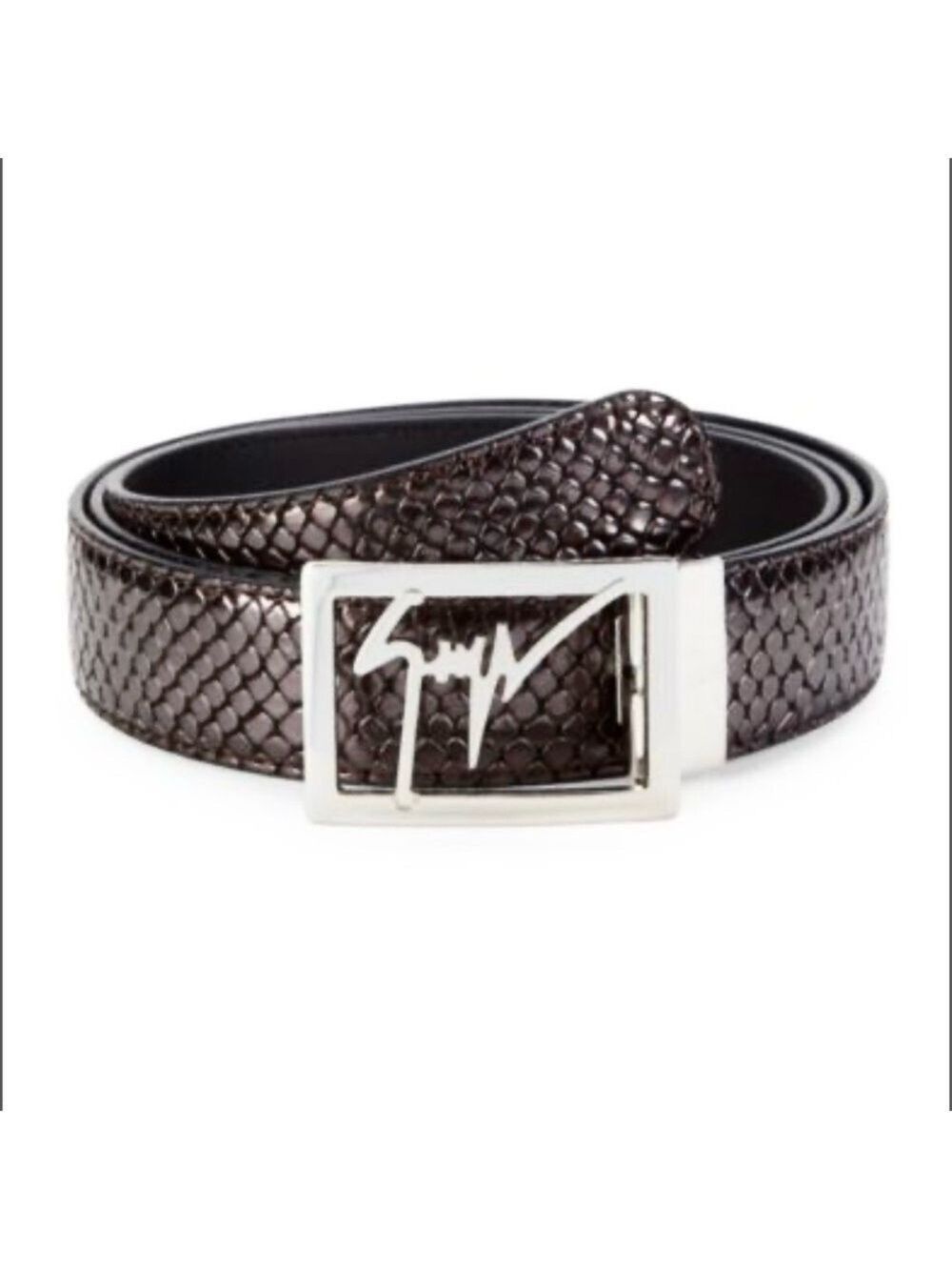GIUSEPPE ZANOTTI Logo Black Leather Men’s Belt NWT!!